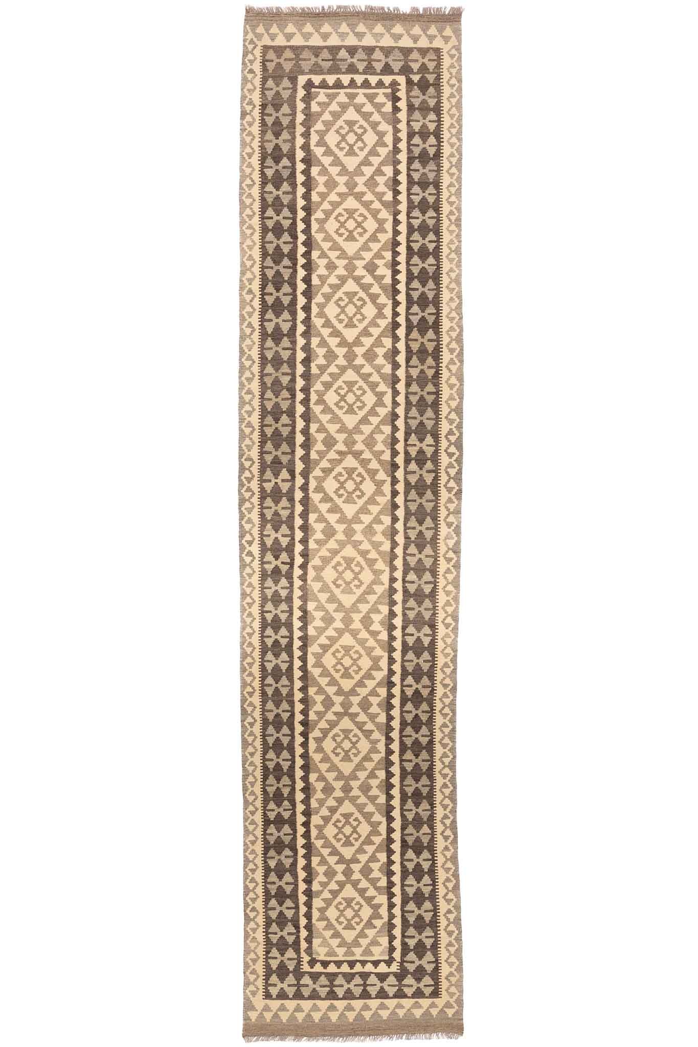 Handgewebter Kelim-Teppich aus Schurwolle, 83 × 390 cm