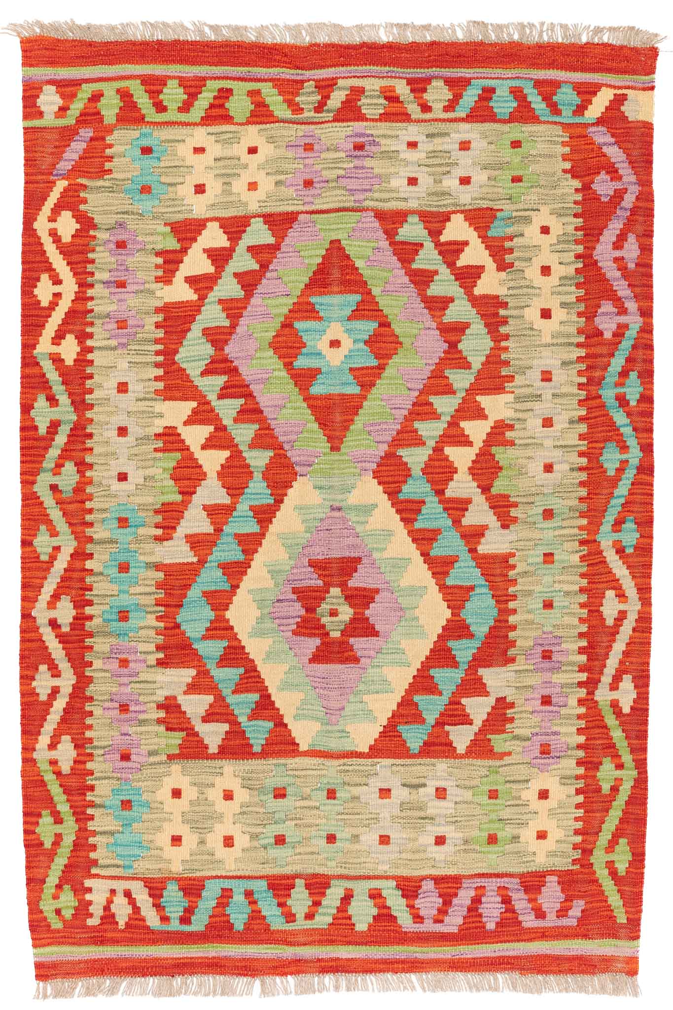 Handgewebter Kelim-Teppich aus Schurwolle, 98 × 148 cm