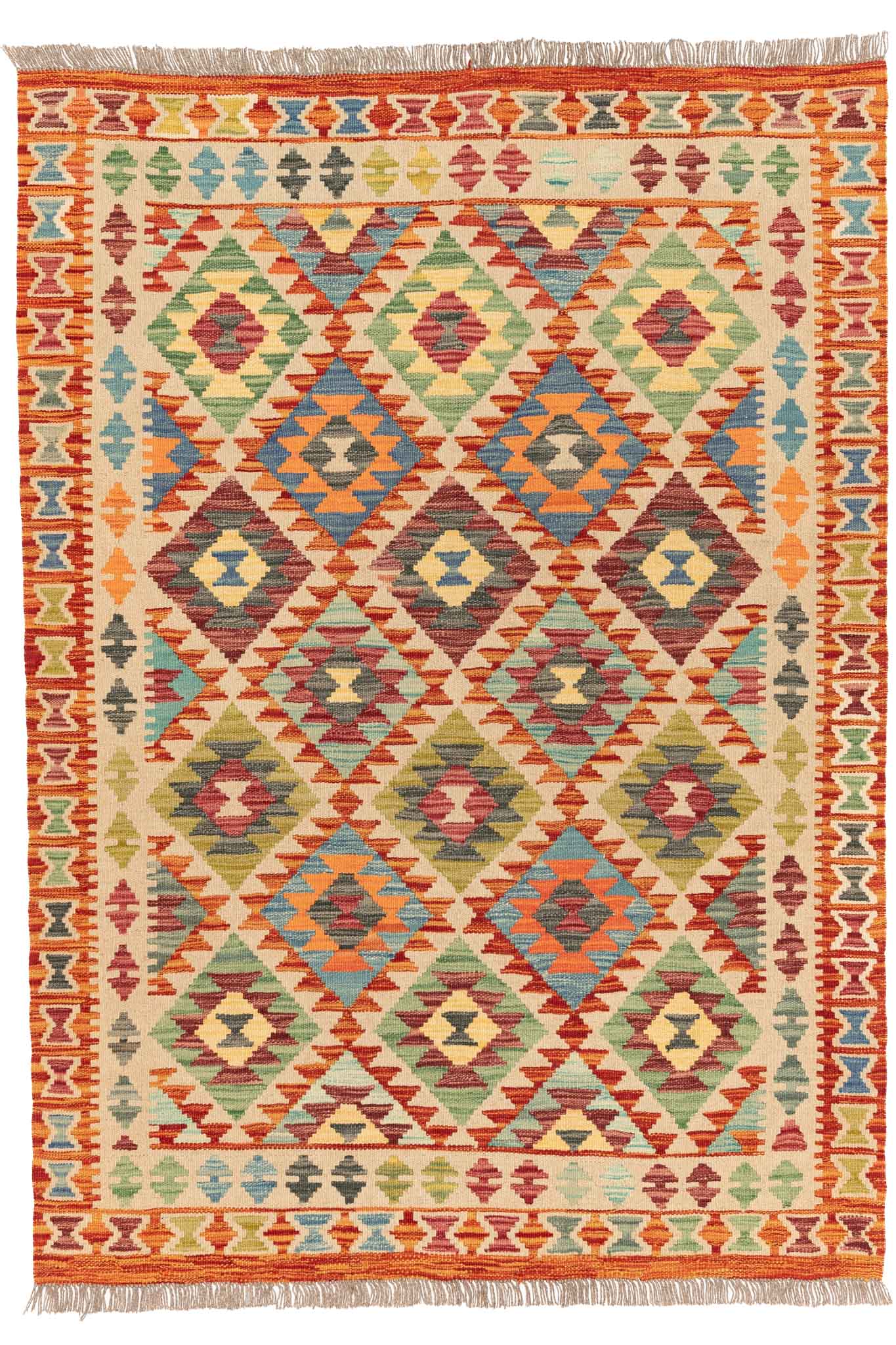 Handgewebter Kelim-Teppich aus Schurwolle, 125 × 178 cm