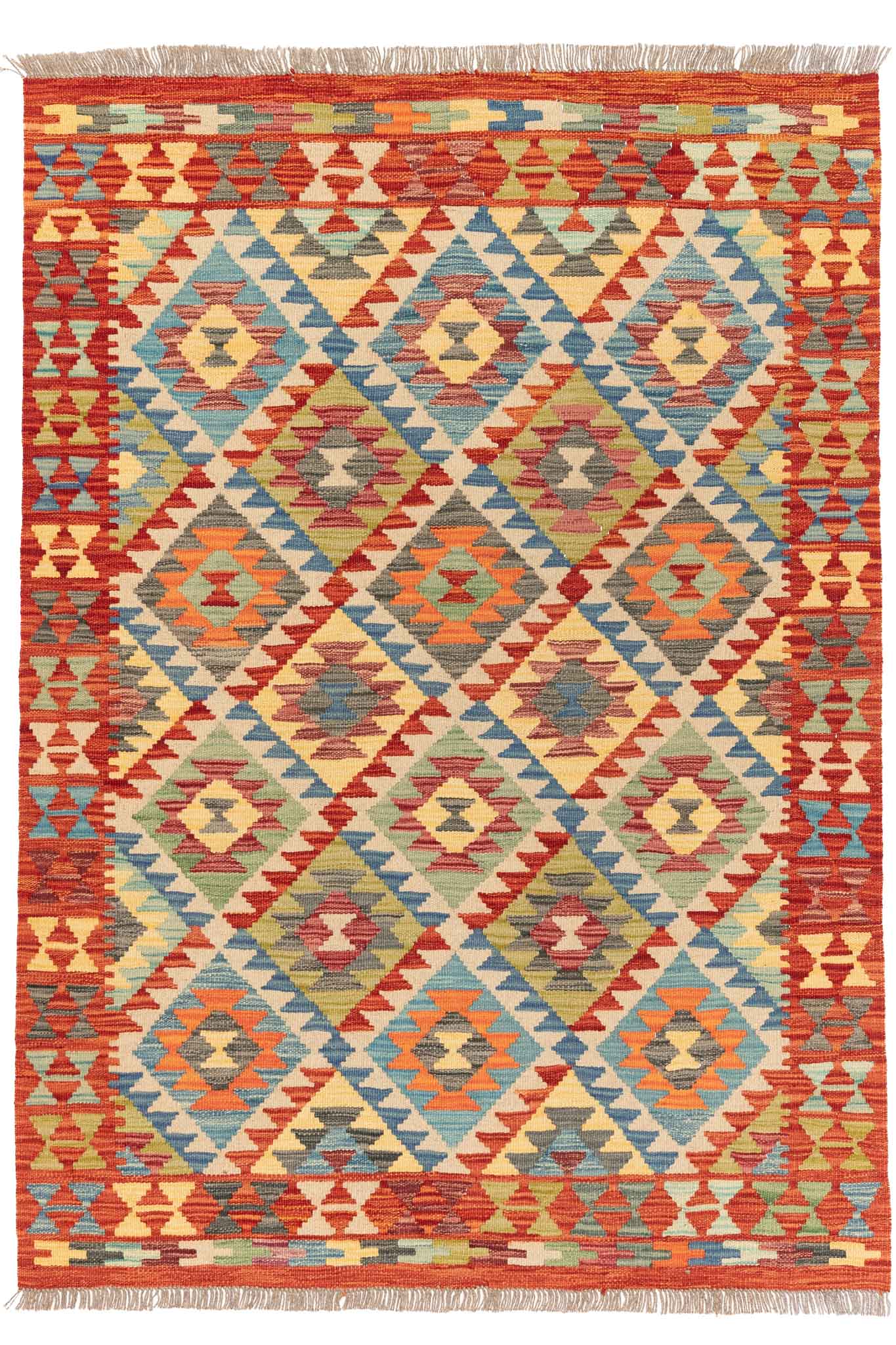 Handgewebter Kelim-Teppich aus Schurwolle, 125 × 177 cm