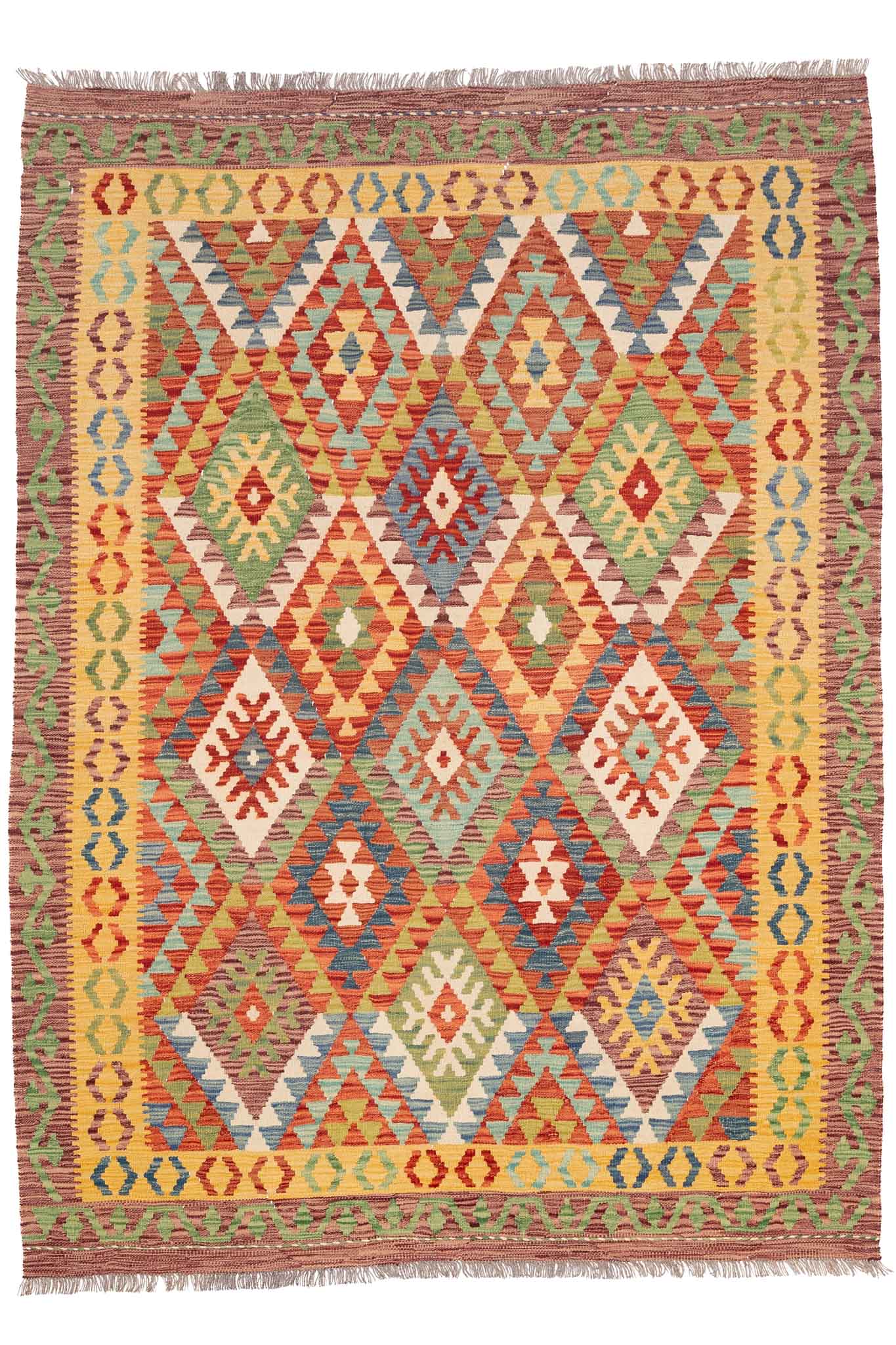 Handgewebter Kelim-Teppich aus Schurwolle, 176 × 242 cm