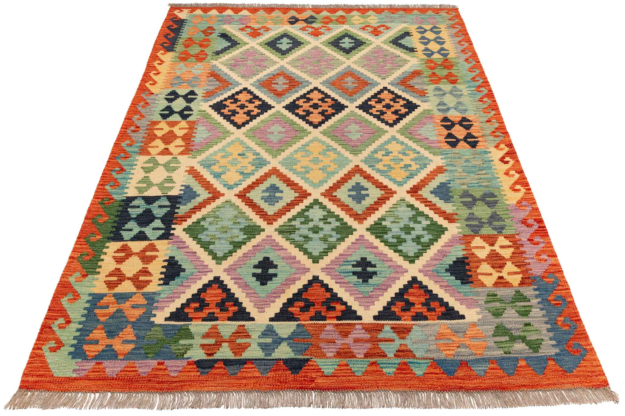 Handgewebter Kelim-Teppich aus Schurwolle, 146 × 200 cm