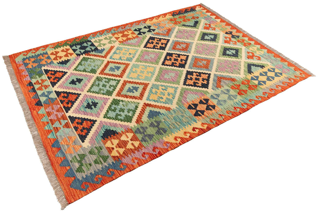 Handgewebter Kelim-Teppich aus Schurwolle, 146 × 200 cm