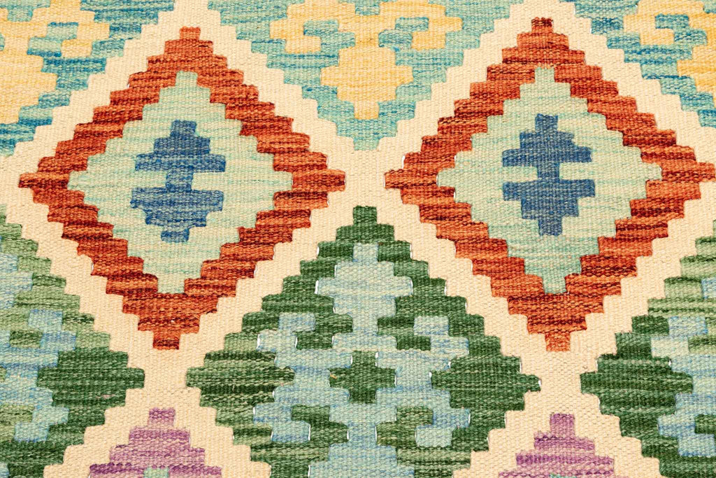 Handgewebter Kelim-Teppich aus Schurwolle, 146 × 200 cm