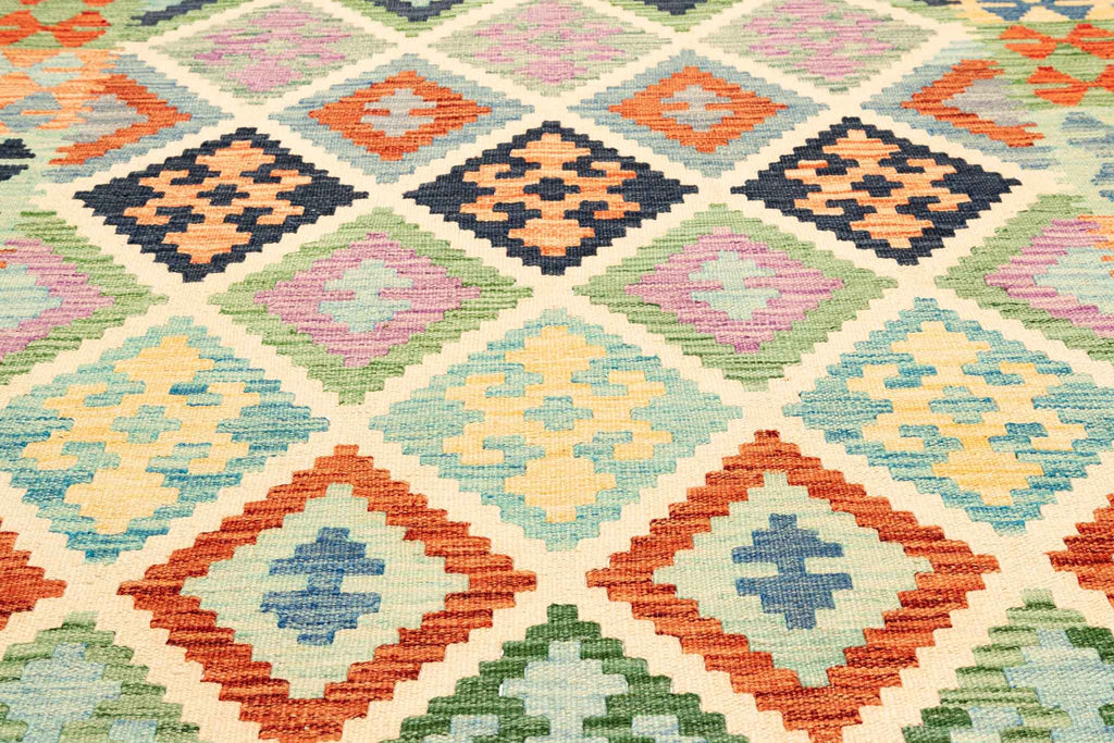 Handgewebter Kelim-Teppich aus Schurwolle, 146 × 200 cm