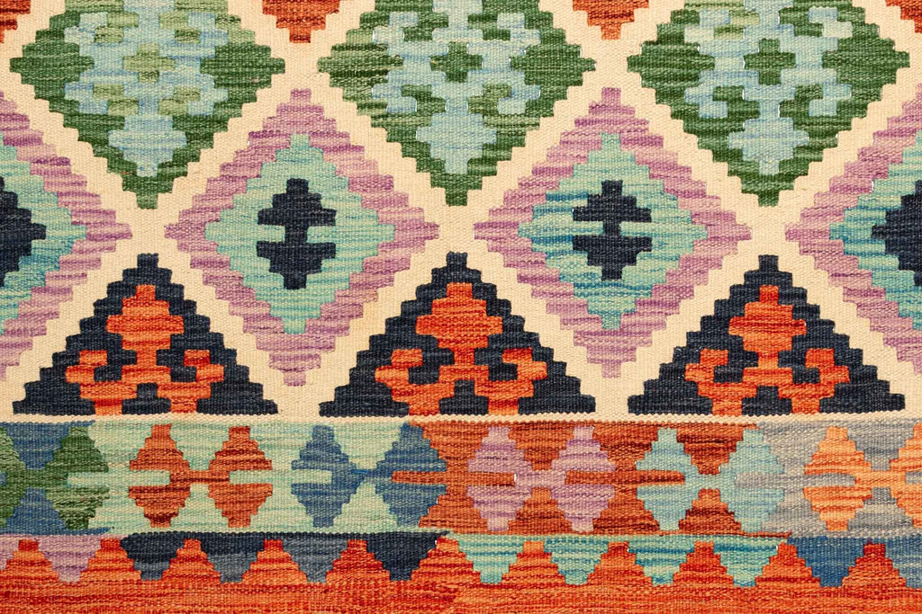 Handgewebter Kelim-Teppich aus Schurwolle, 146 × 200 cm