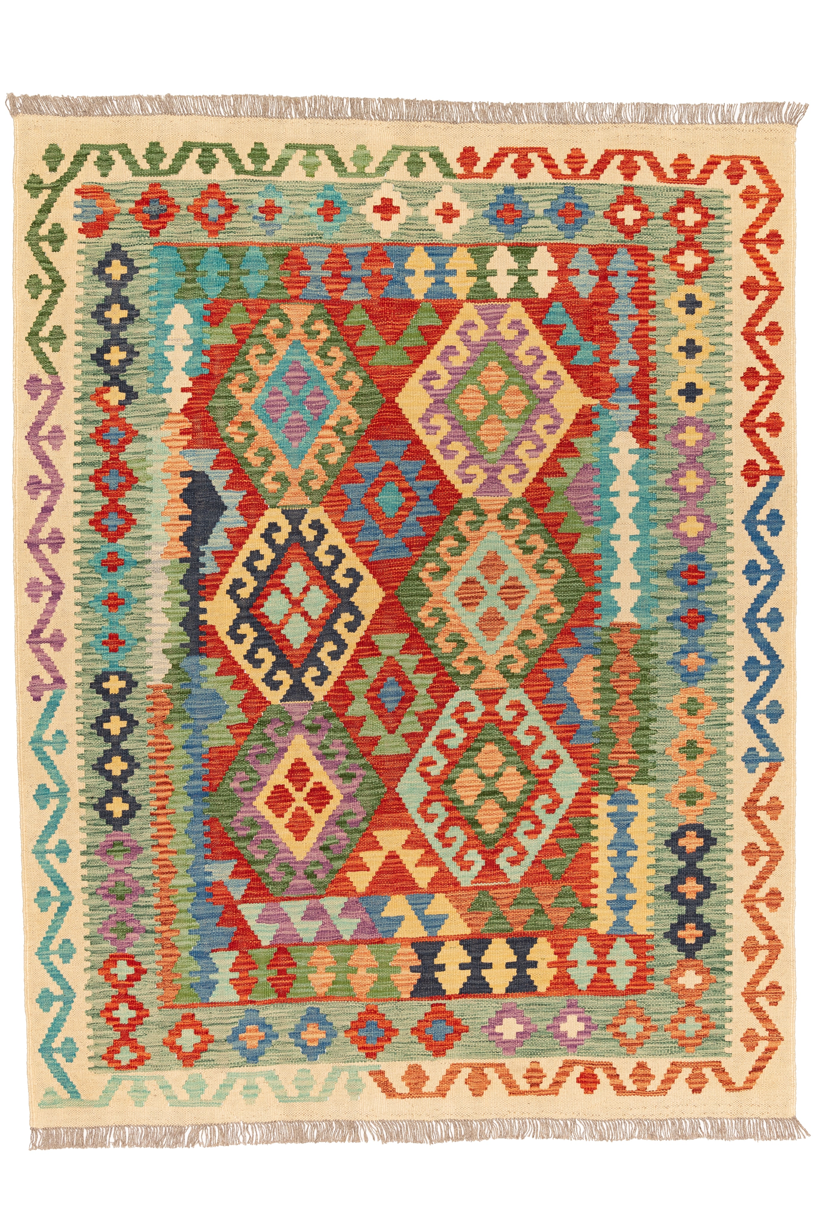 Afghanischer Kelim – 195 × 150 cm – handgewebt aus Schurwolle