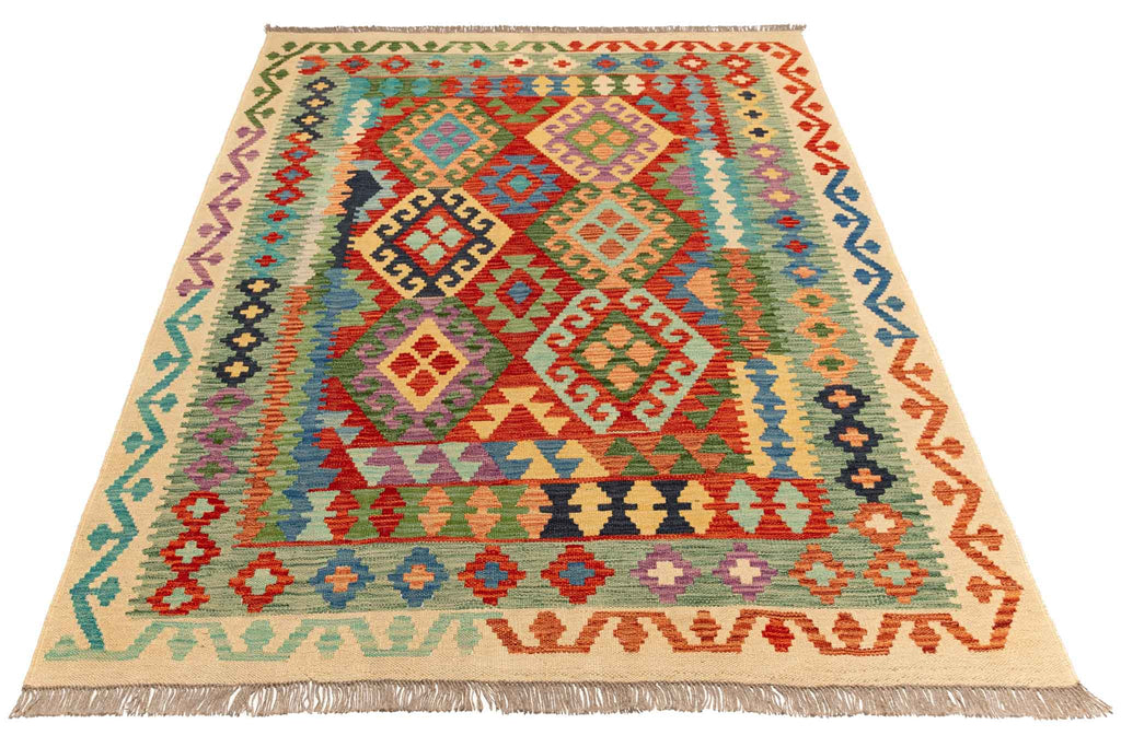 Afghanischer Kelim – 195 × 150 cm – handgewebt aus Schurwolle