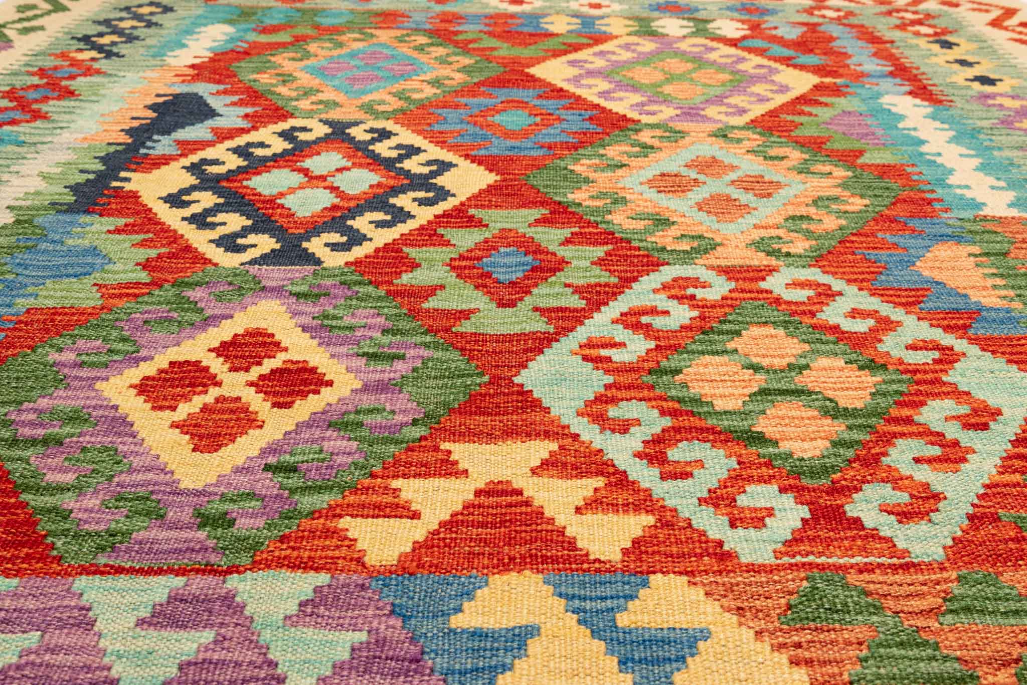 Afghanischer Kelim – 195 × 150 cm – handgewebt aus Schurwolle