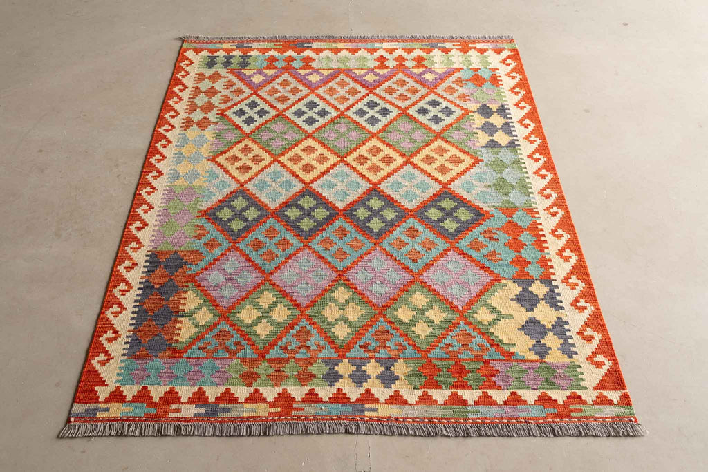 Afghanischer Kelim – 197 × 152 cm – handgewebt aus Schurwolle