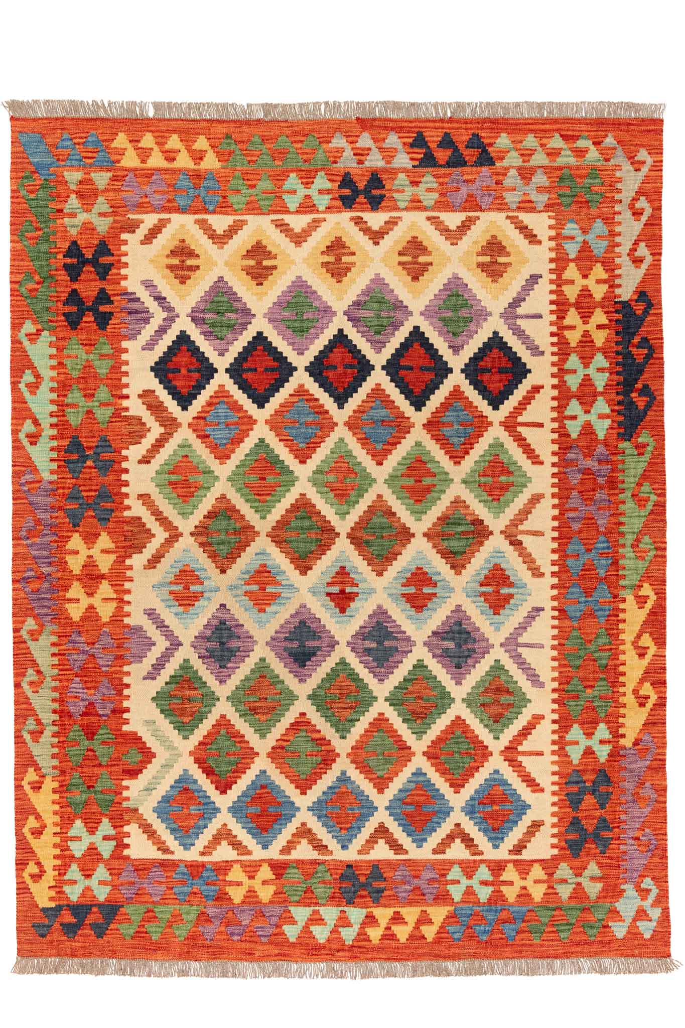 Handgewebter Kelim-Teppich aus Schurwolle, 160 × 208 cm