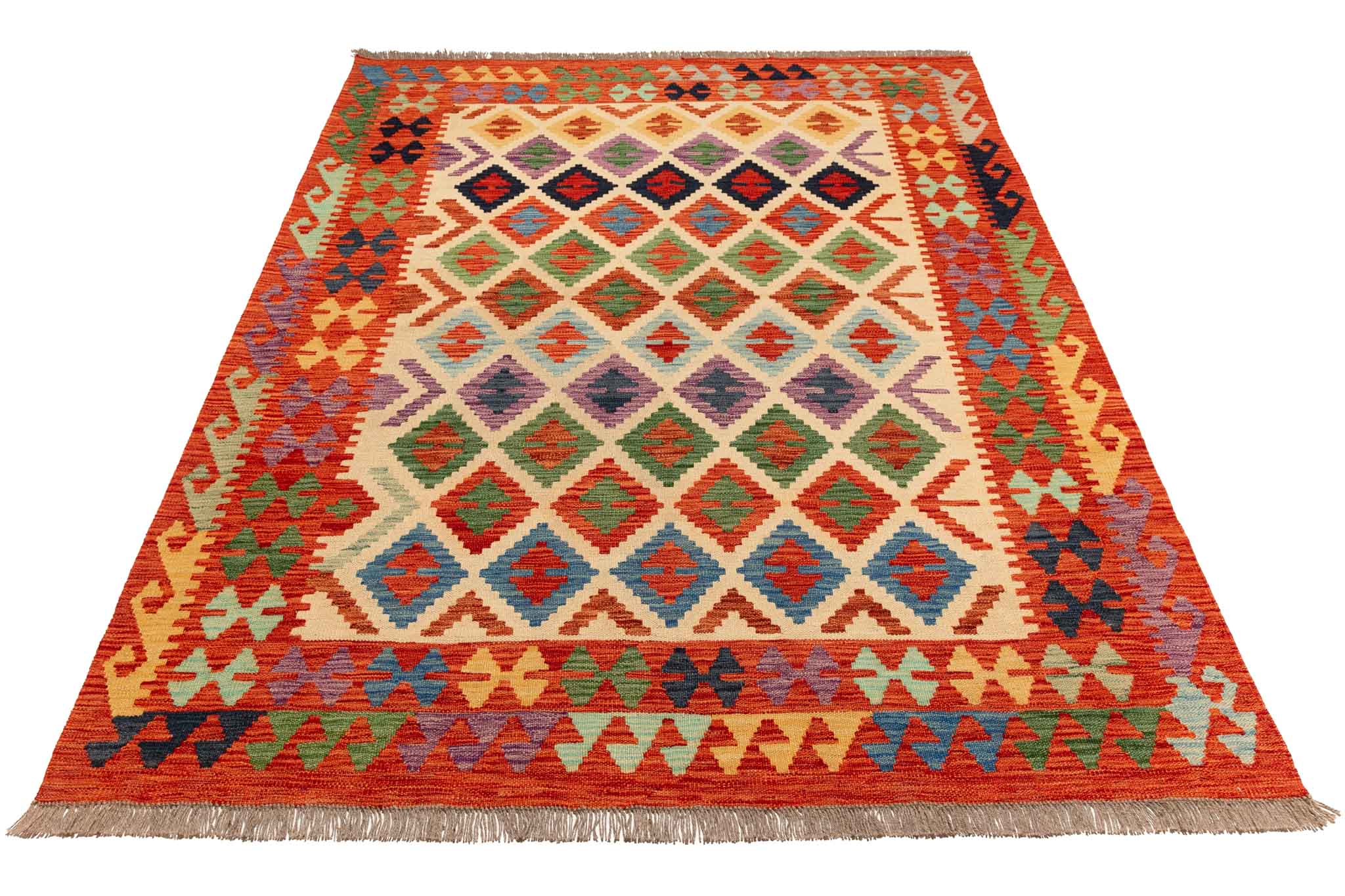 Handgewebter Kelim-Teppich aus Schurwolle, 160 × 208 cm