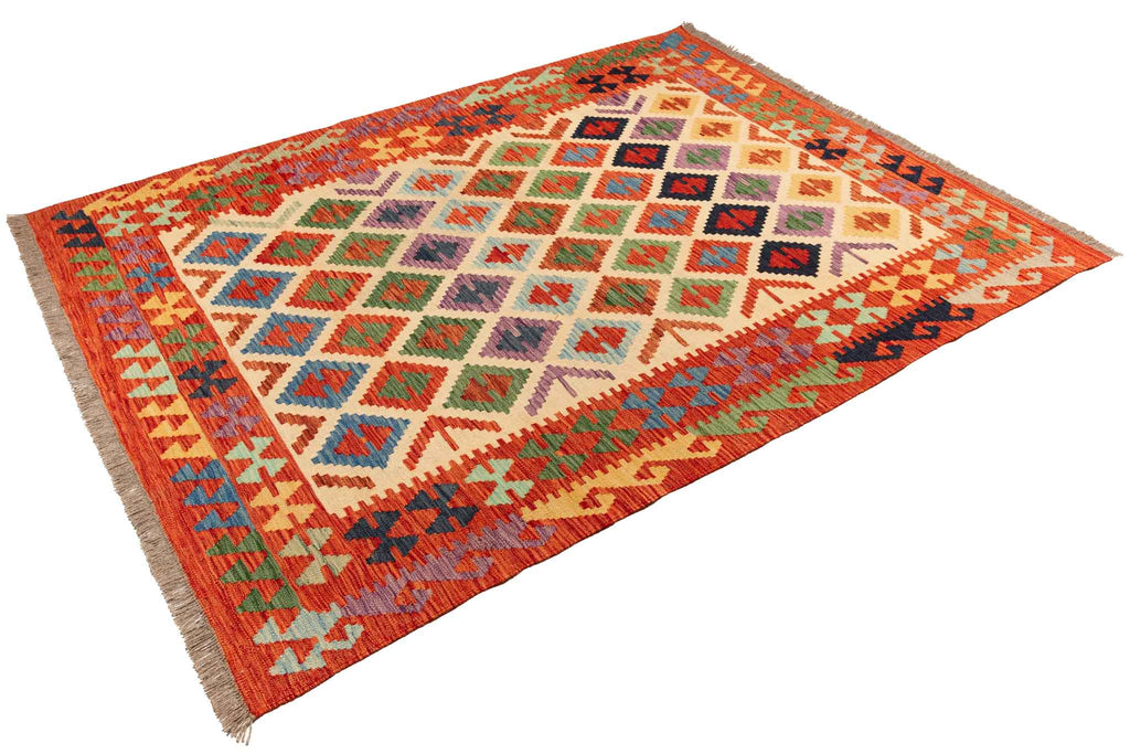 Handgewebter Kelim-Teppich aus Schurwolle, 160 × 208 cm