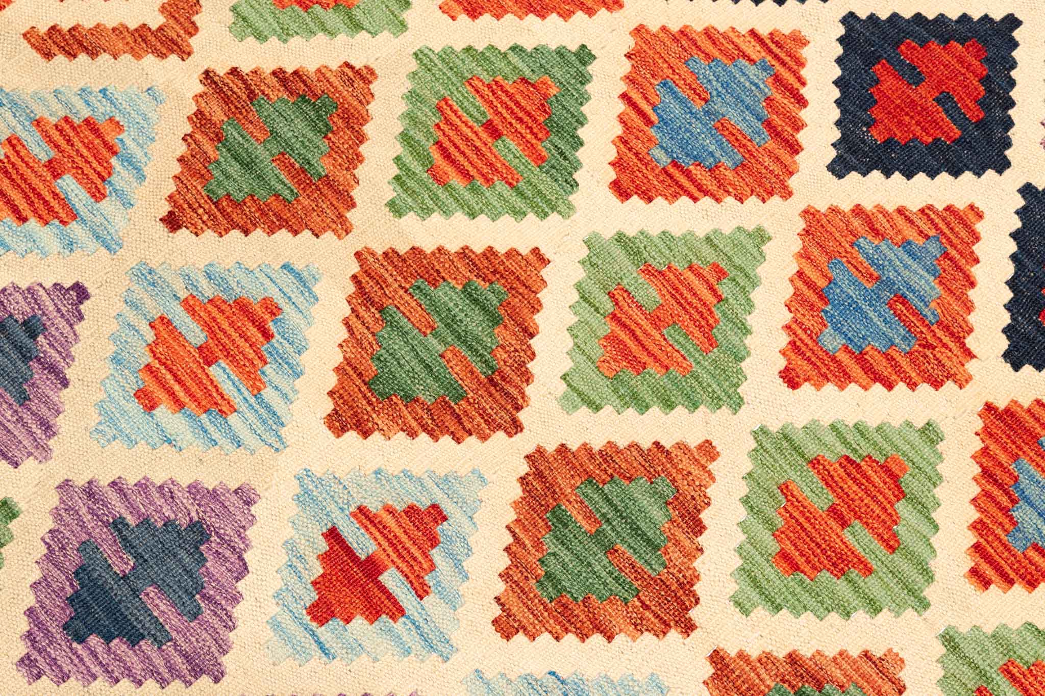 Handgewebter Kelim-Teppich aus Schurwolle, 160 × 208 cm
