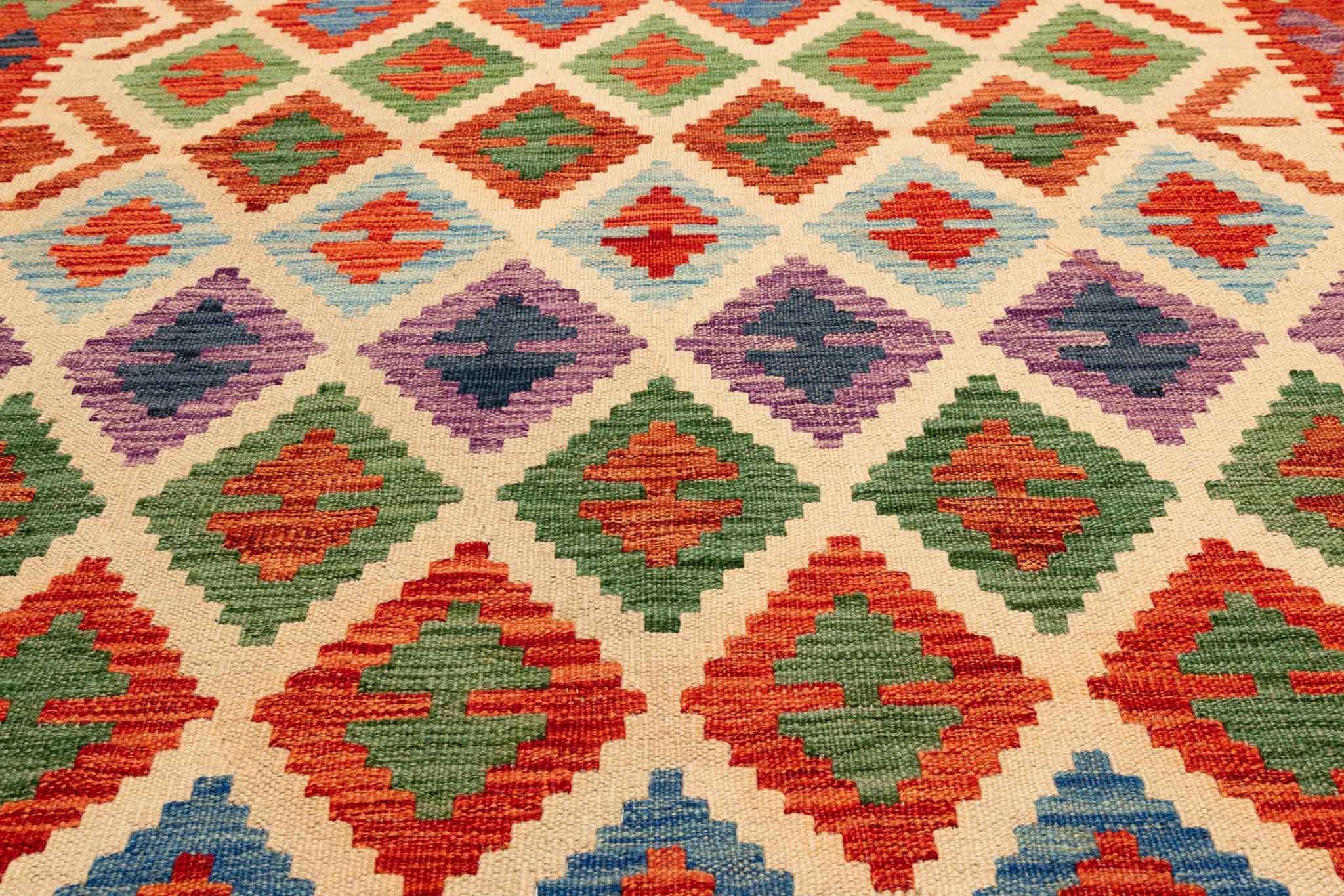 Handgewebter Kelim-Teppich aus Schurwolle, 160 × 208 cm