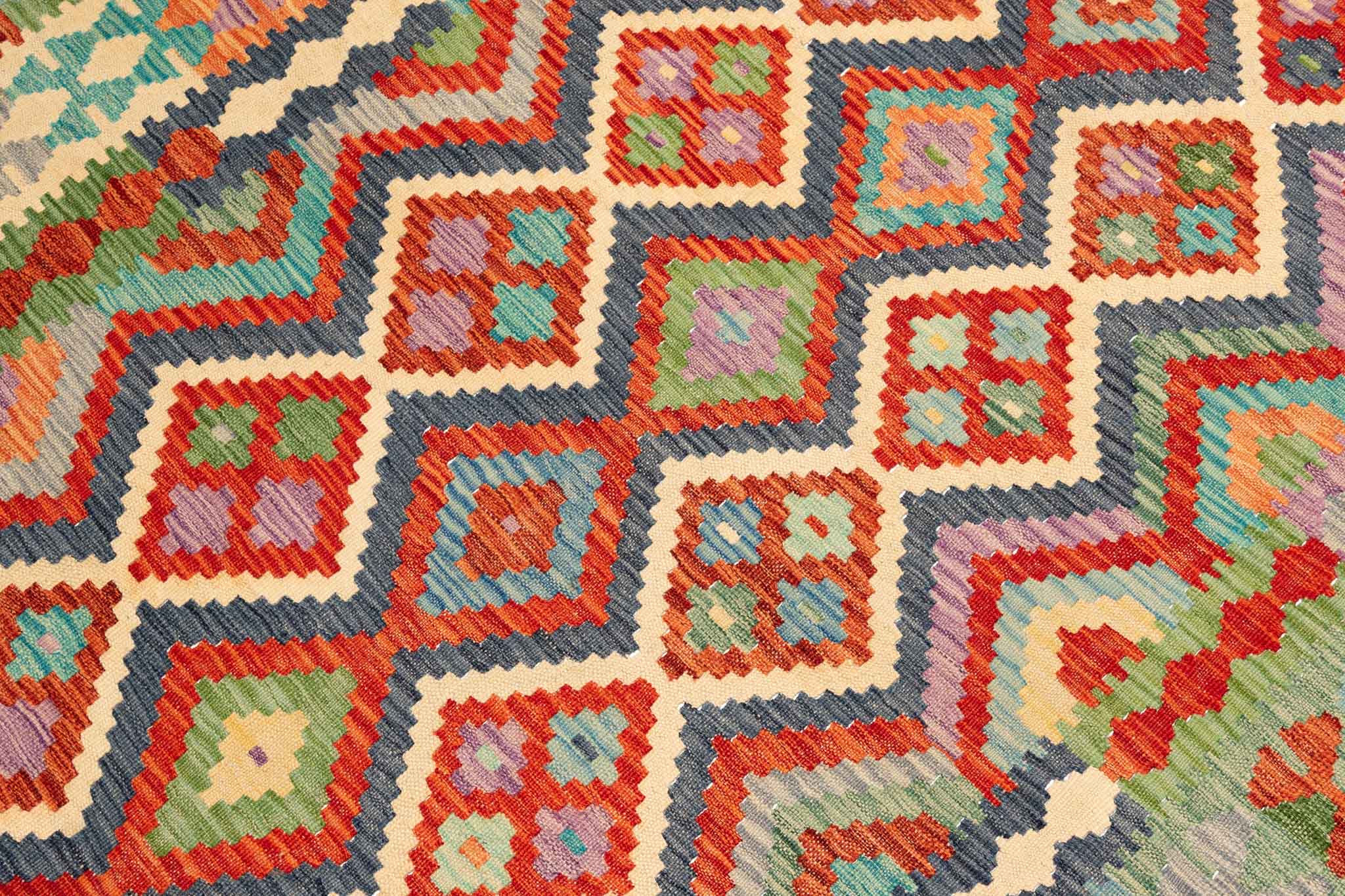 Afghanischer Kelim – 200 × 152 cm – handgewebt aus Schurwolle