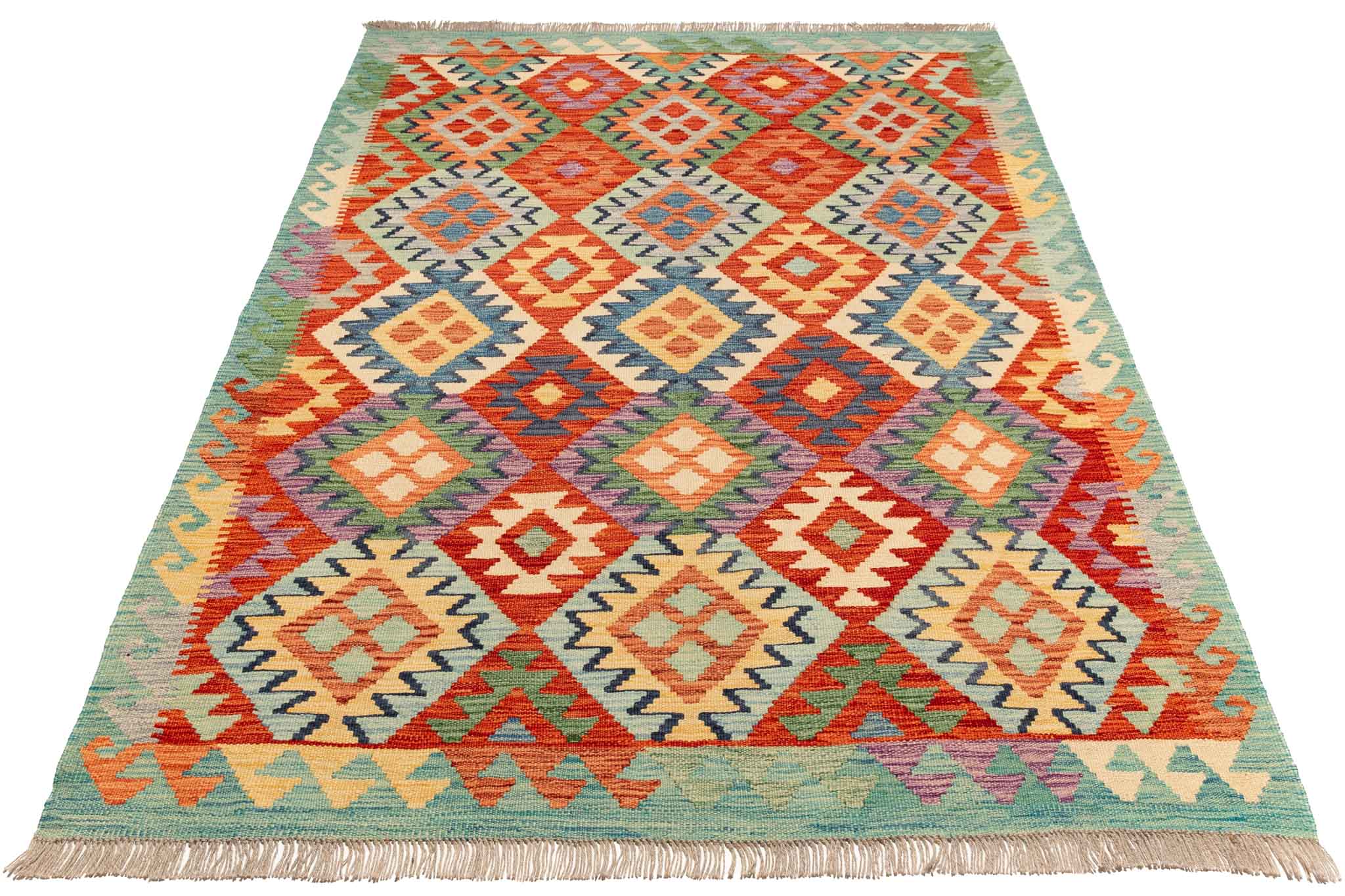 Handgewebter Kelim-Teppich aus Schurwolle, 147 × 200 cm