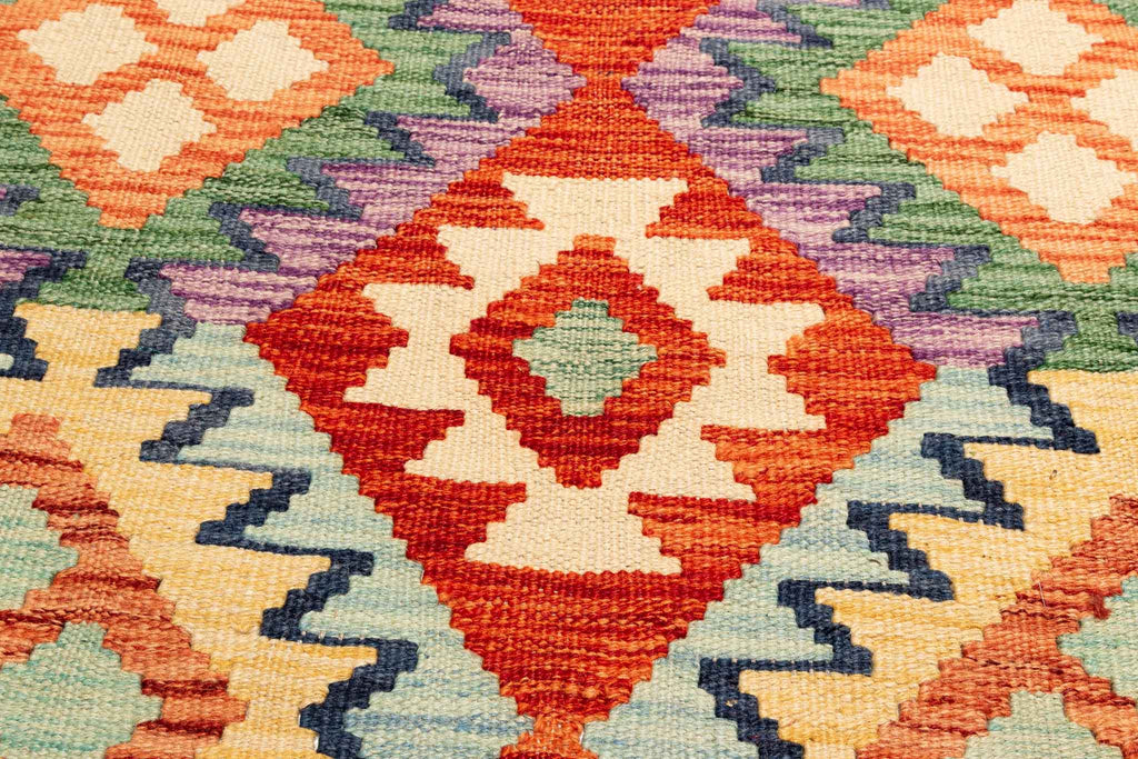 Handgewebter Kelim-Teppich aus Schurwolle, 147 × 200 cm