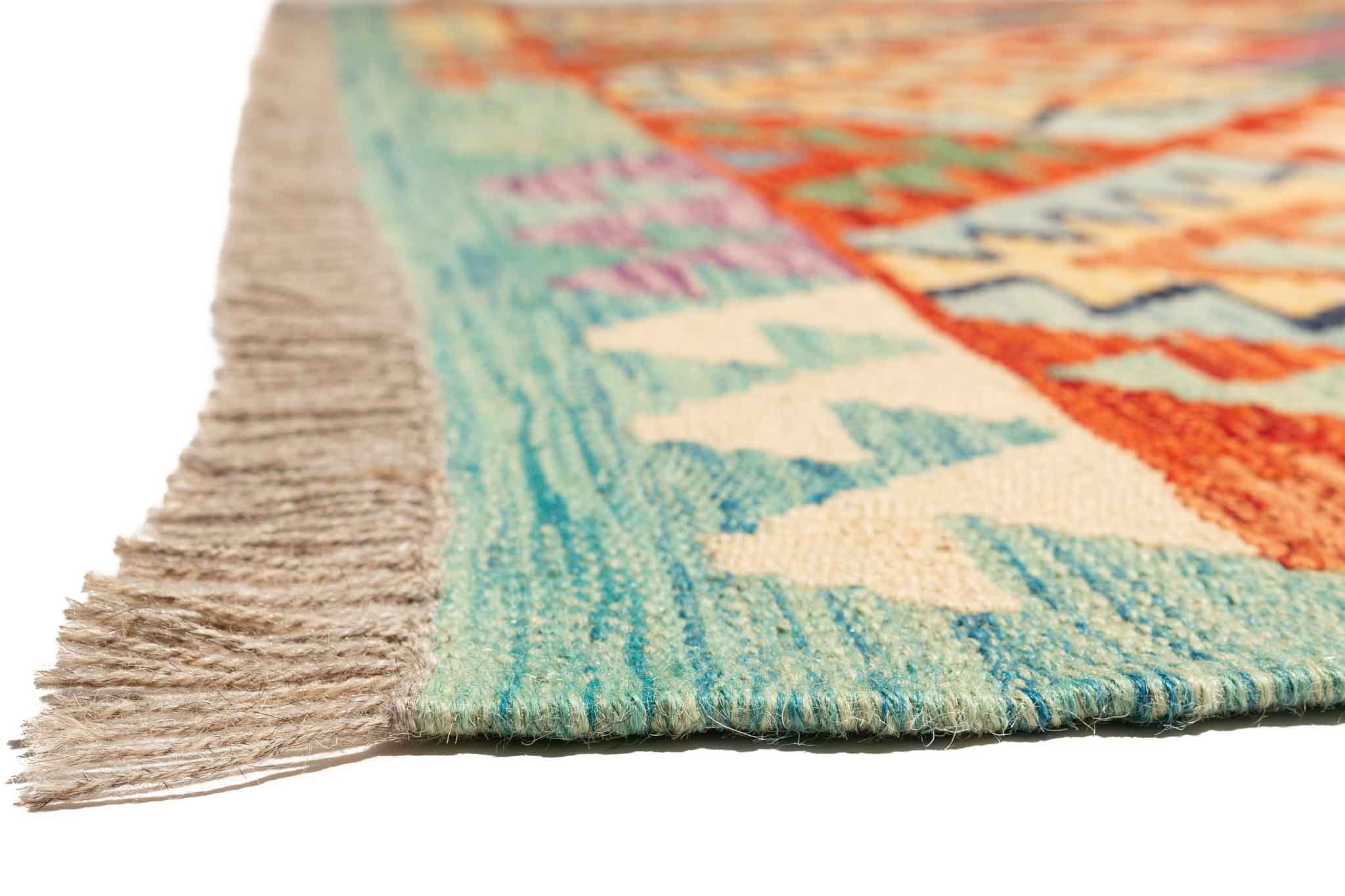 Handgewebter Kelim-Teppich aus Schurwolle, 147 × 200 cm
