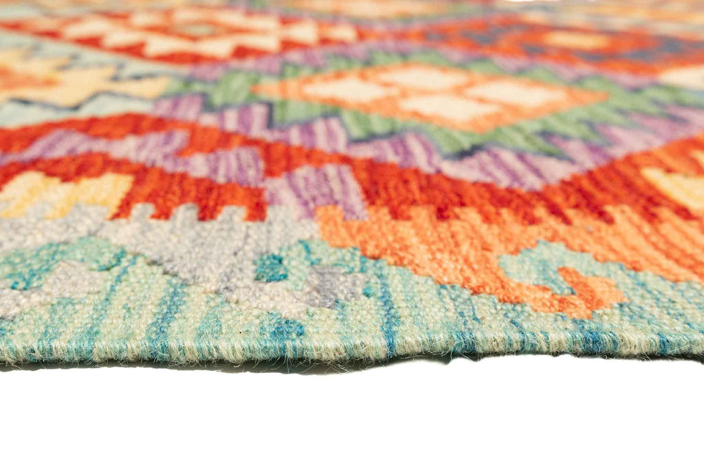 Handgewebter Kelim-Teppich aus Schurwolle, 147 × 200 cm