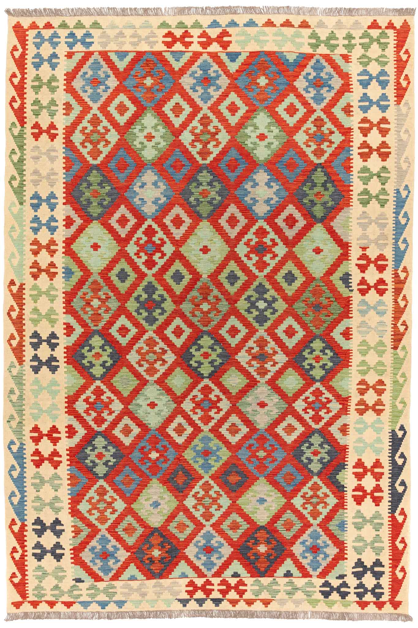 Handgewebter Kelim-Teppich aus Schurwolle, 202 × 297 cm