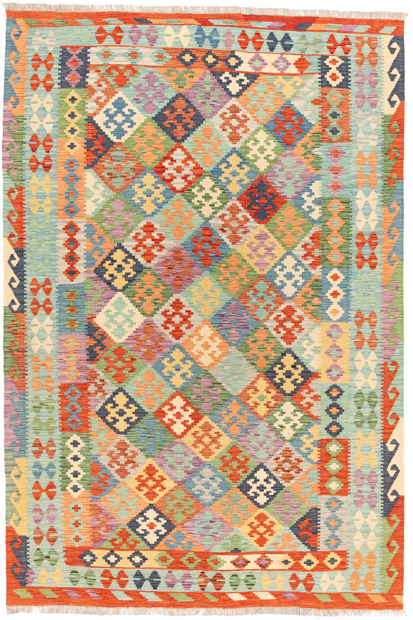 Handgewebter Kelim-Teppich aus Schurwolle, 200 × 299 cm