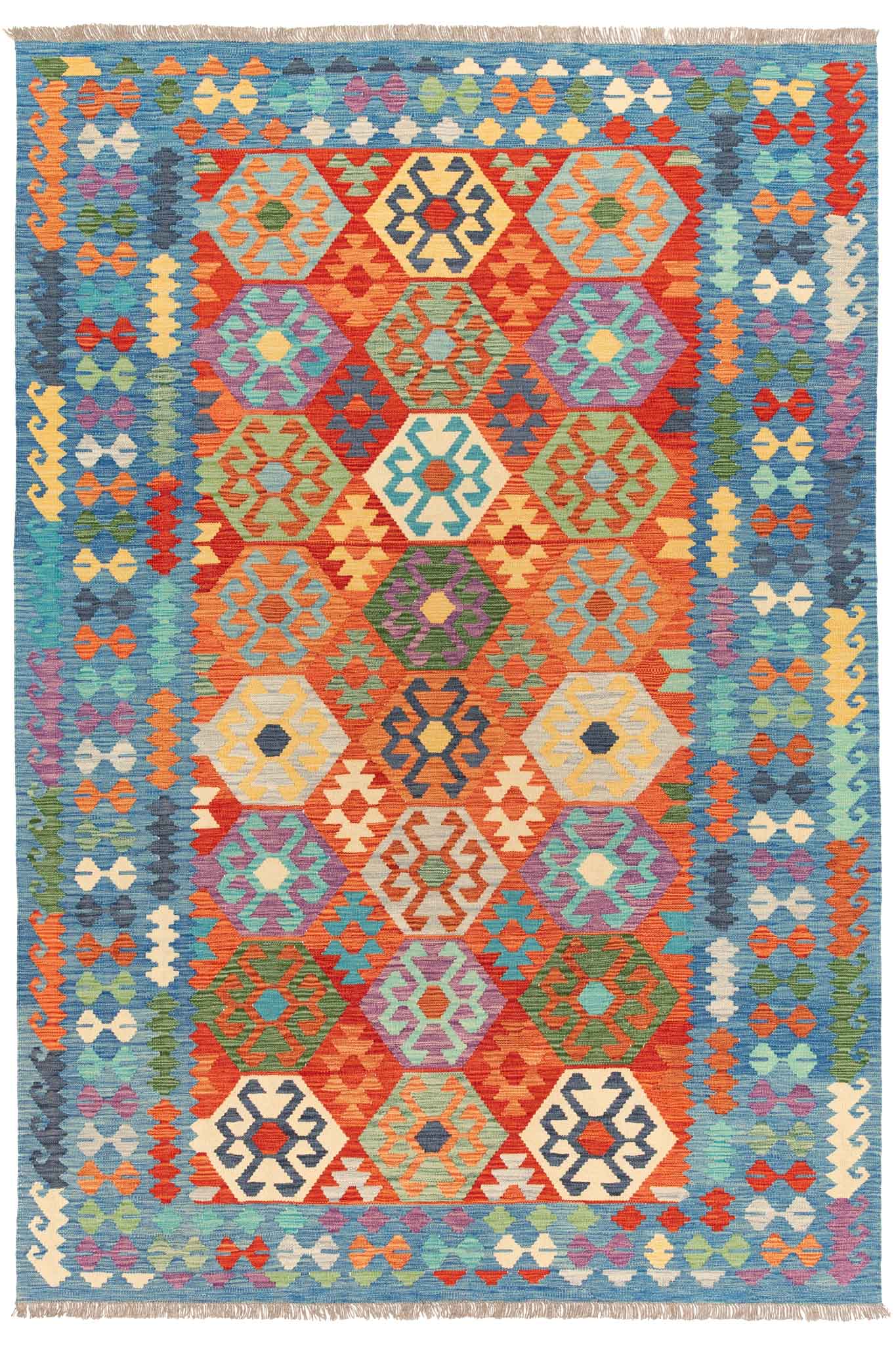 Handgewebter Kelim-Teppich aus Schurwolle, 196 × 289 cm