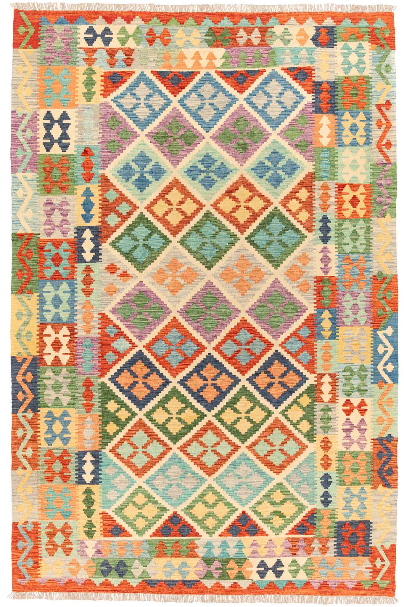 Handgewebter Kelim-Teppich aus Schurwolle, 203 × 310 cm