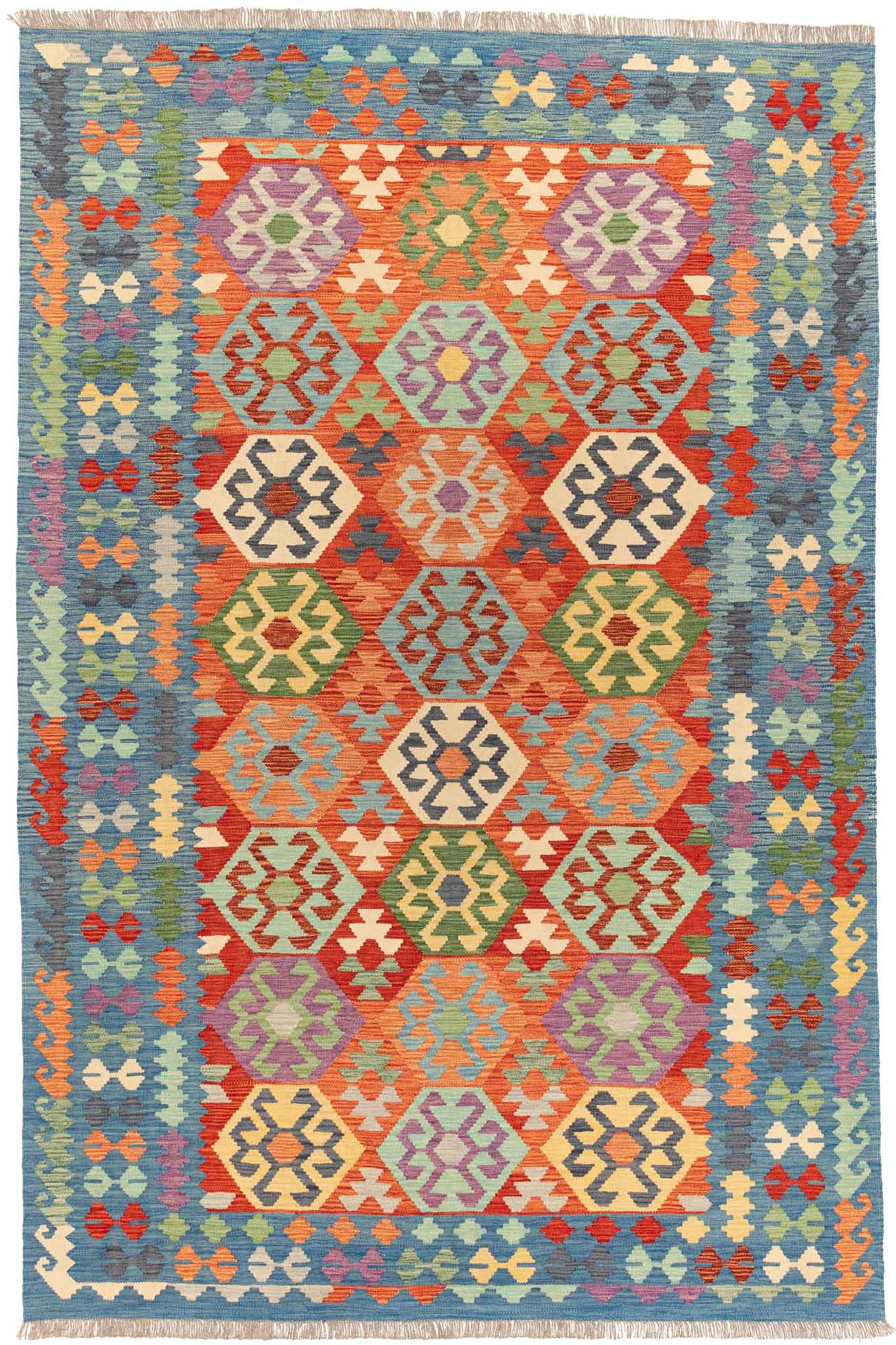 Handgewebter Kelim-Teppich aus Schurwolle, 194 × 292 cm