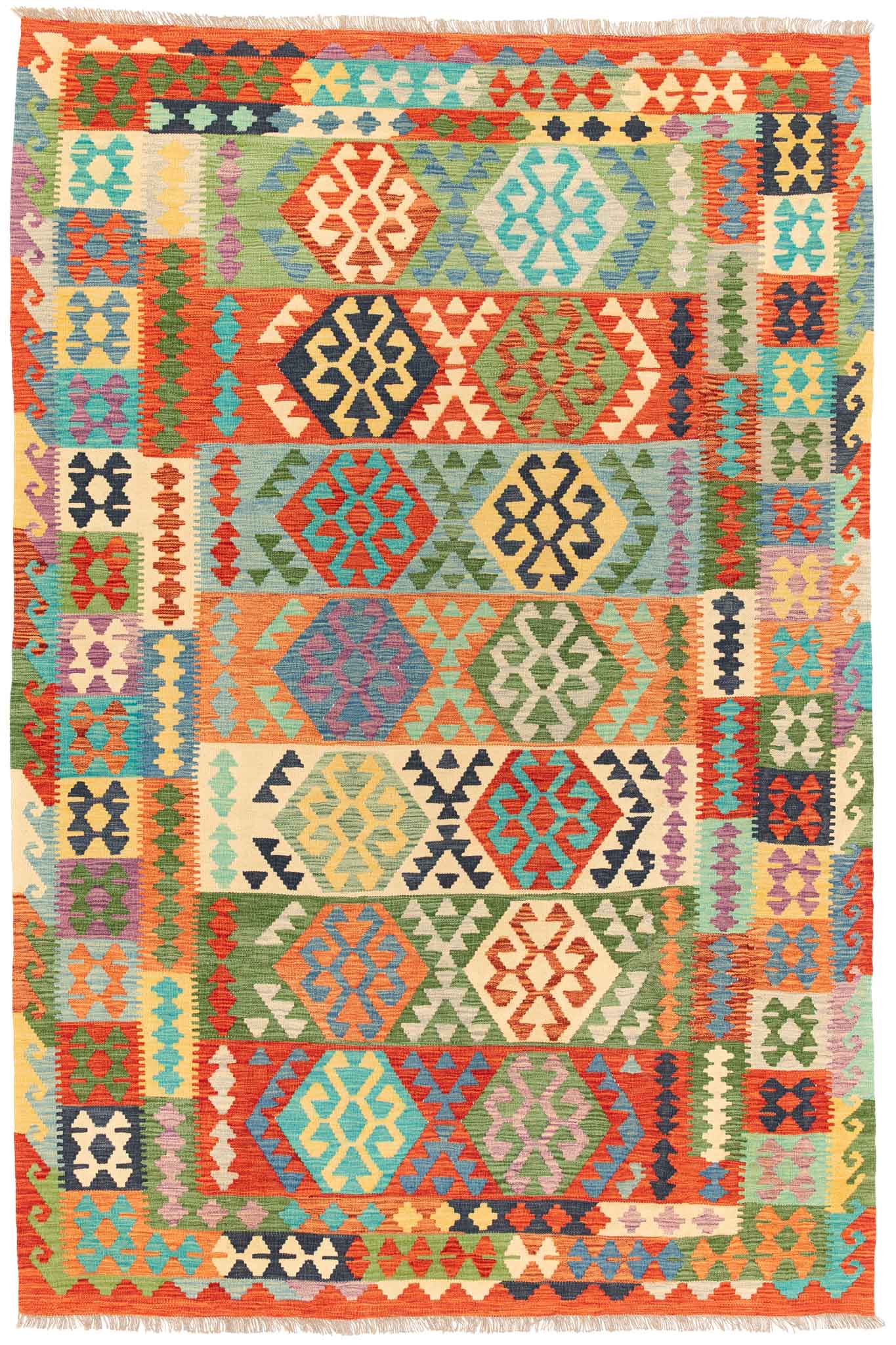 Handgewebter Kelim-Teppich aus Schurwolle, 200 × 300 cm