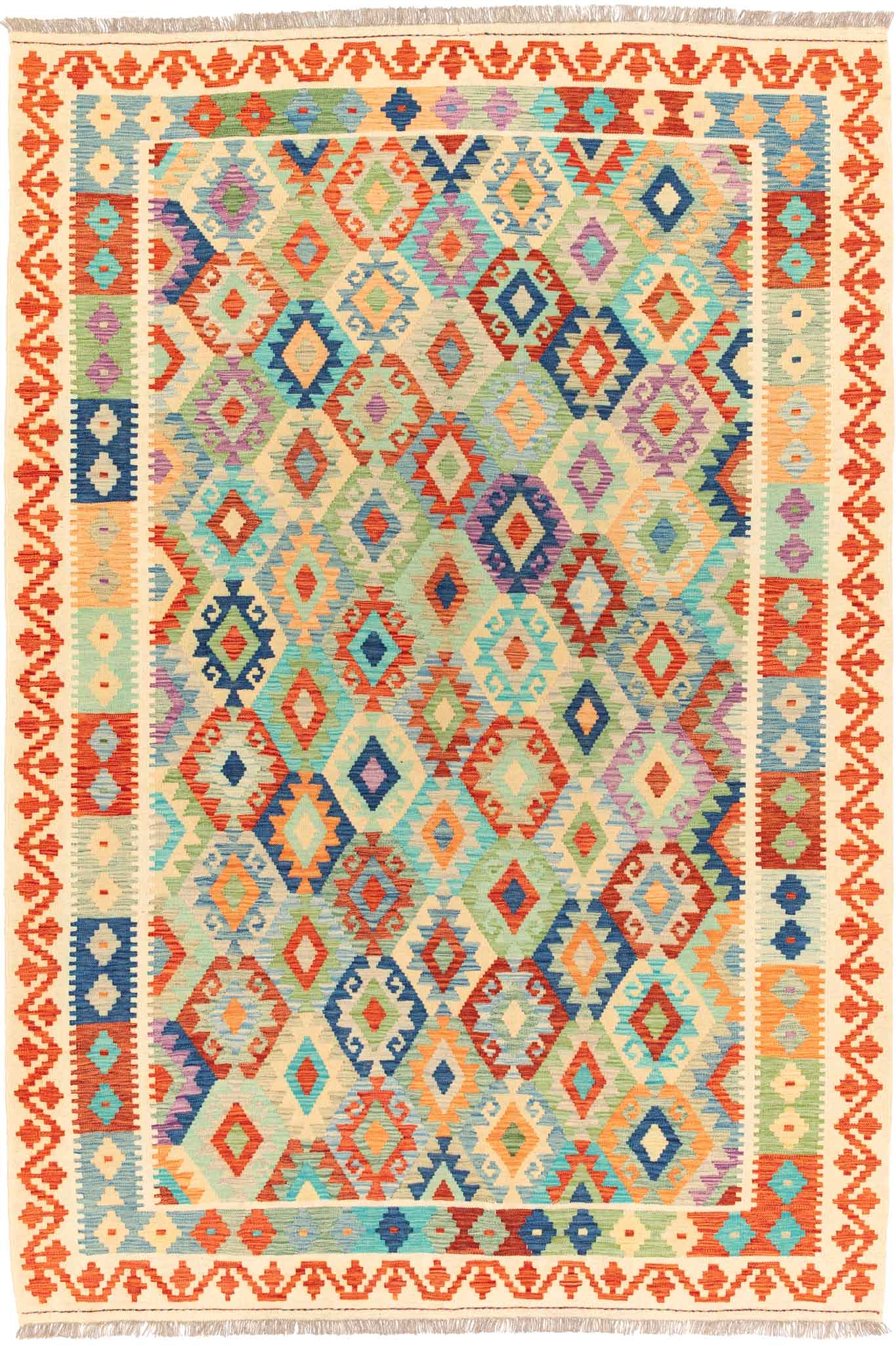 Handgewebter Kelim-Teppich aus Schurwolle, 202 × 298 cm