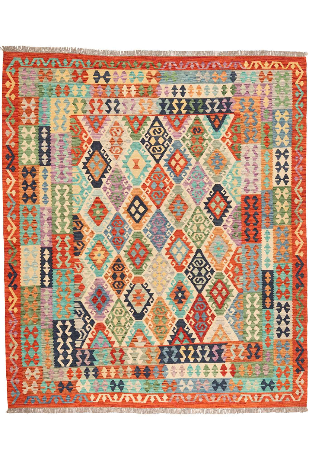 Afghanischer Kelim – 296 × 250 cm – handgewebt aus Schurwolle