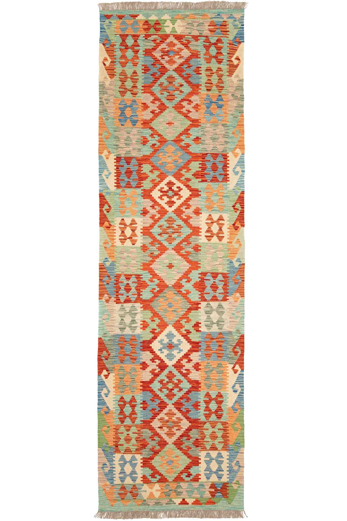 Handgewebter Kelim-Teppich aus Schurwolle, 83 × 292 cm