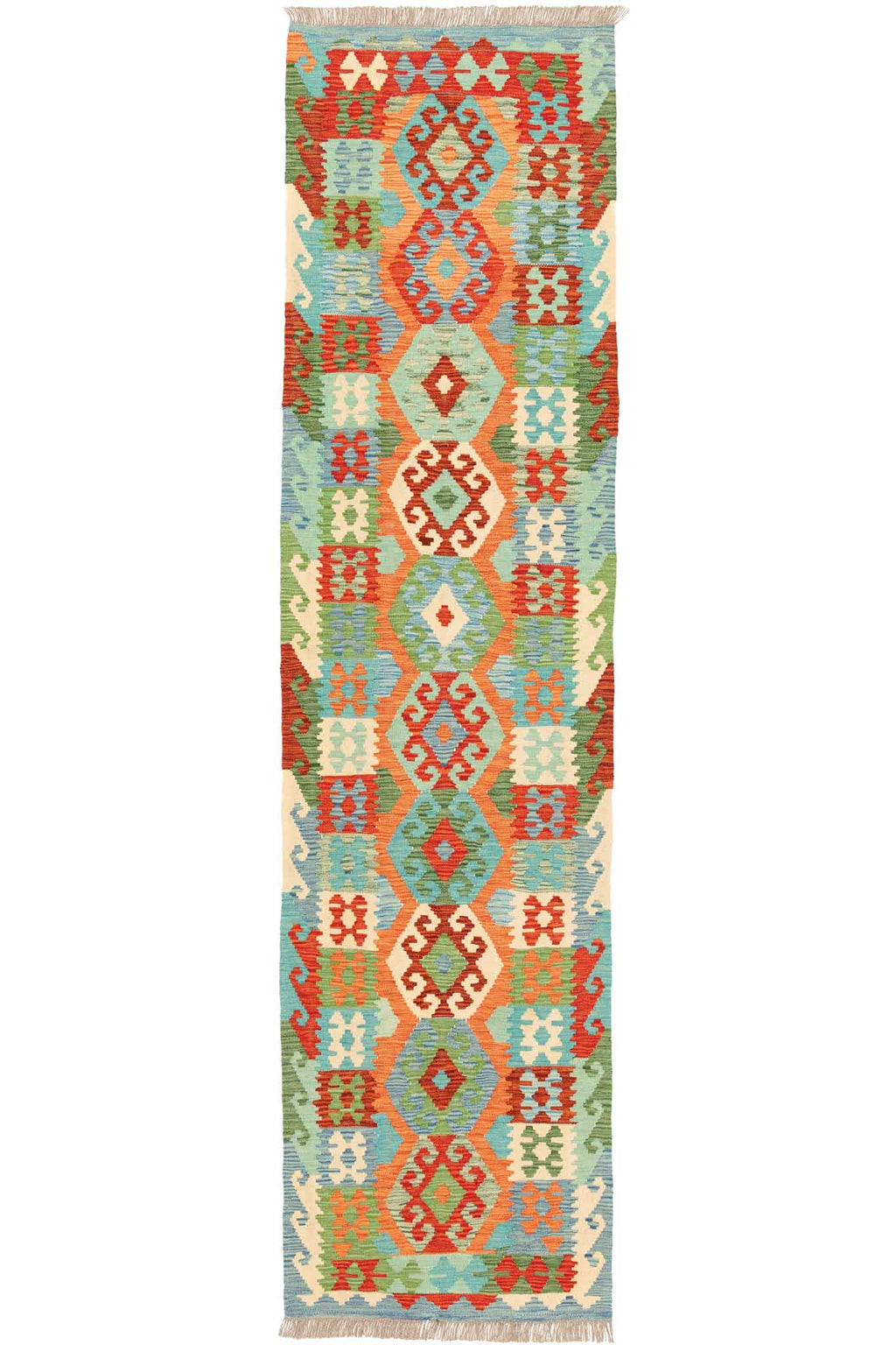Handgewebter Kelim-Teppich aus Schurwolle, 75 × 295 cm