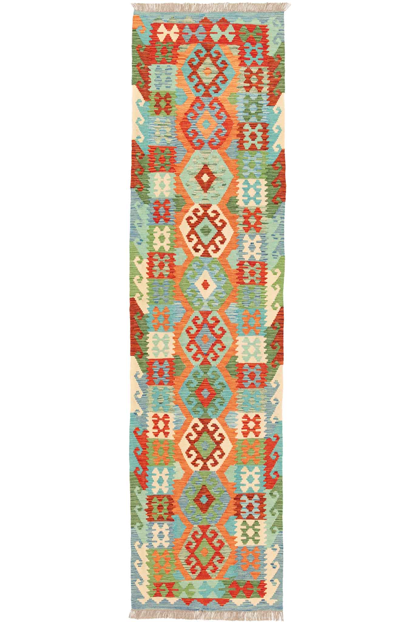 Handgewebter Kelim-Teppich aus Schurwolle, 75 × 295 cm