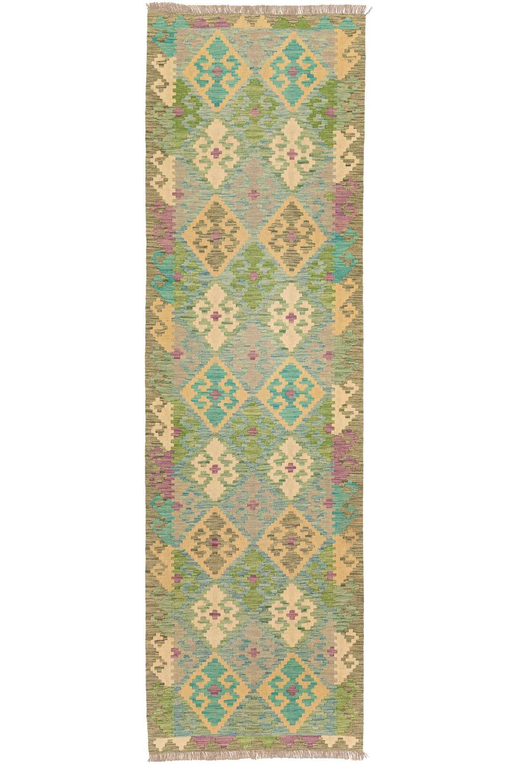 Handgewebter Kelim-Teppich aus Schurwolle, 83 × 288 cm