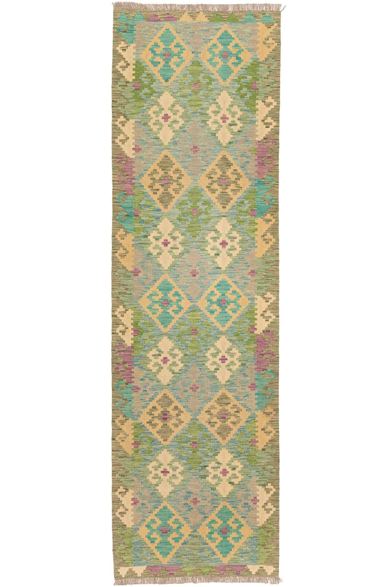 Handgewebter Kelim-Teppich aus Schurwolle, 83 × 288 cm