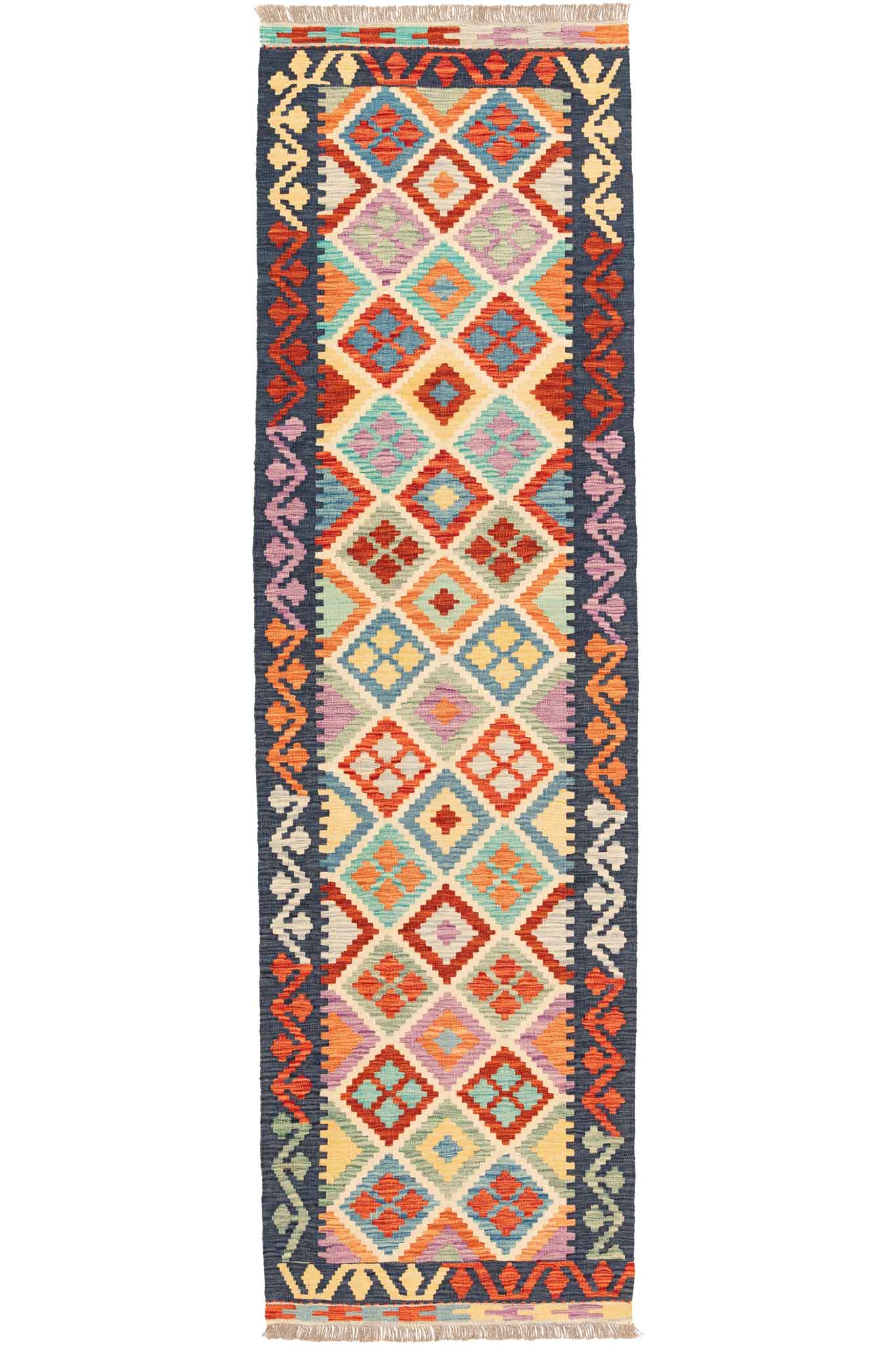 Handgewebter Kelim-Teppich aus Schurwolle, 86 × 297 cm