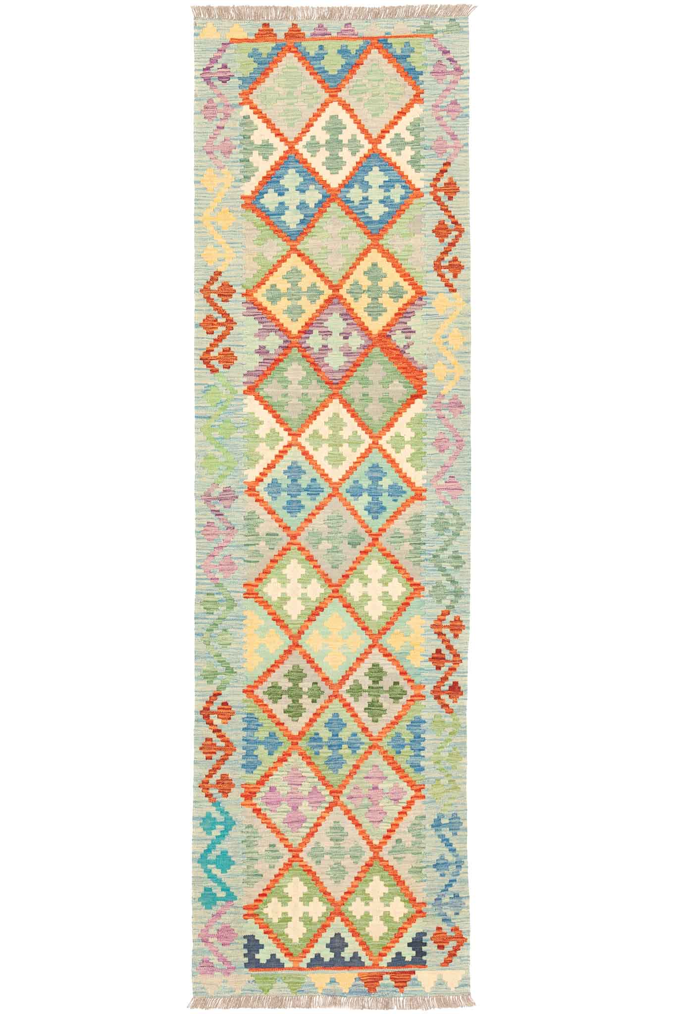 Handgewebter Kelim-Teppich aus Schurwolle, 81 × 289 cm