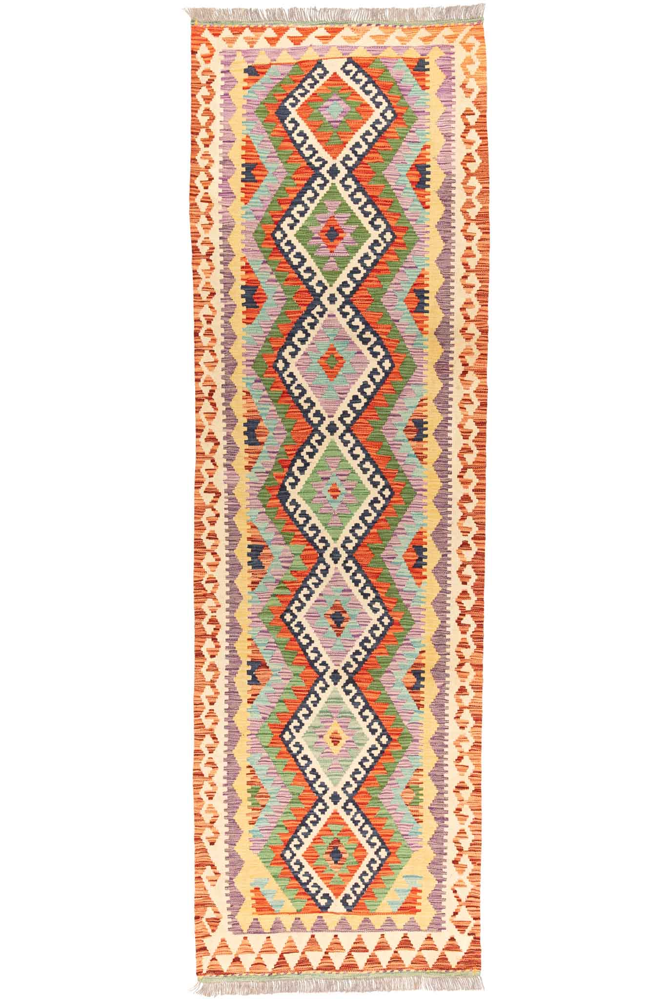 Handgewebter Kelim-Teppich aus Schurwolle, 90 × 296 cm